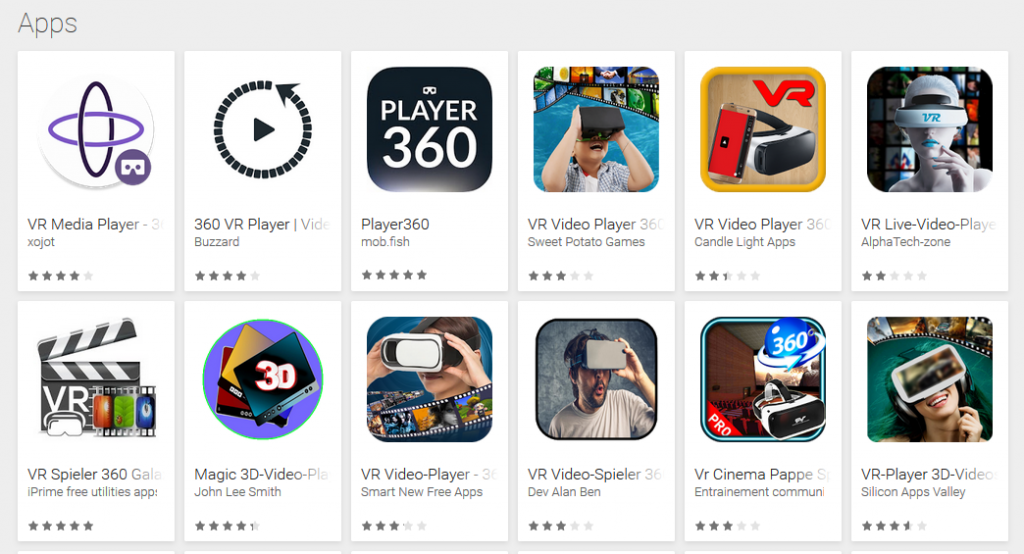 Unzählige Apps für 360° Videos im Google Play Store