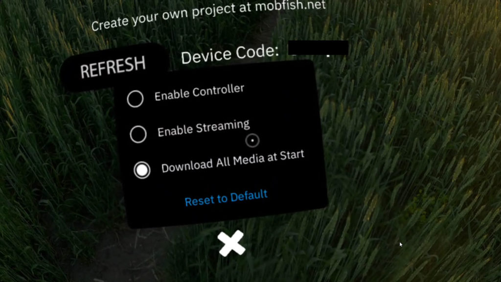 Screenshot der mobfish VR STUDIO App Einstellungen
